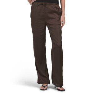 LOVE TREE Brown Satin Pull On Pants